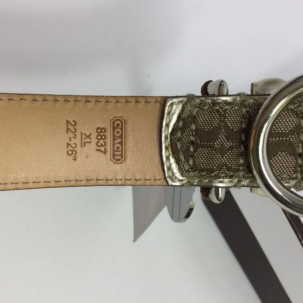 Coach 8837 Signature Jacquard Dog Collar Brown Gold Trim Charm Size XL